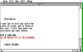 Card Guesser atari screenshot